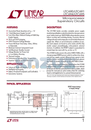 LTC695CNPBF datasheet - Microprocessor Supervisory Circuits