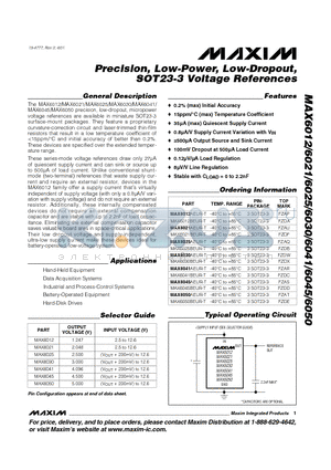 MAX6030AEUR-T datasheet - Precision, Low-Power, Low-Dropout,
