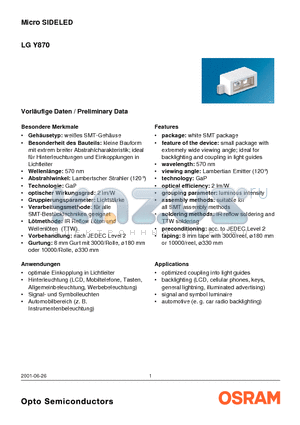 LGY870-K2M1-1 datasheet - Vorlaufige Daten / Preliminary Data