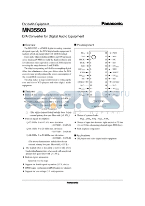 MN35503 datasheet - D/A Converter for Digital Audio Equipment