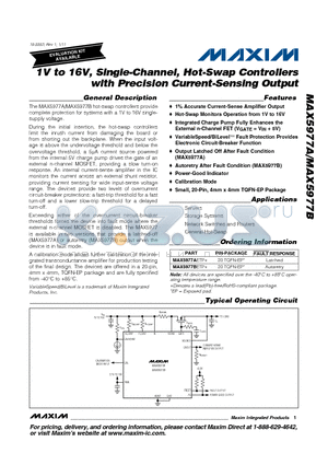 MAX5977AETP+ datasheet - 1V to 16V, Single-Channel, Hot-Swap Controllers with Precision Current-Sensing Output