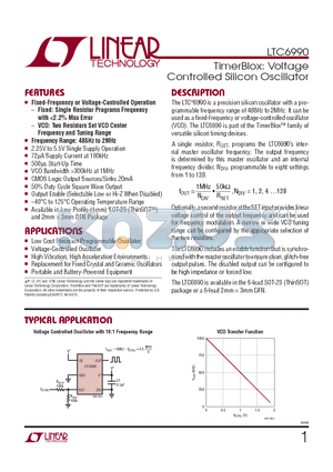 LTC6990CS6PBF datasheet - TimerBlox: Voltage Controlled Silicon Oscillator