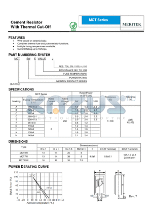MCT datasheet - Cement Resistor With Thermal Cut-Off