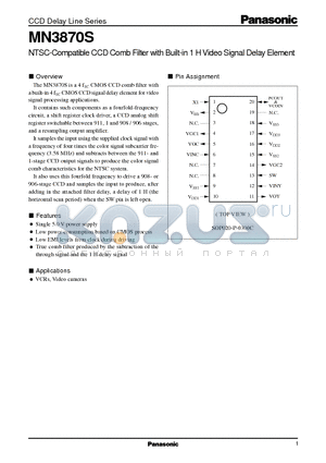 MN3870S datasheet - NTSC-Compatible CCD Comb Filter with Built-in 1 H Video Signal Delay Element