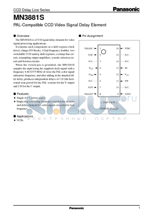 MN3881S datasheet - PAL-Compatible CCD Video Signal Delay Element