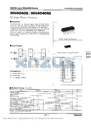 MN4040BS datasheet - 12 STAGE BINARY COUNTERS