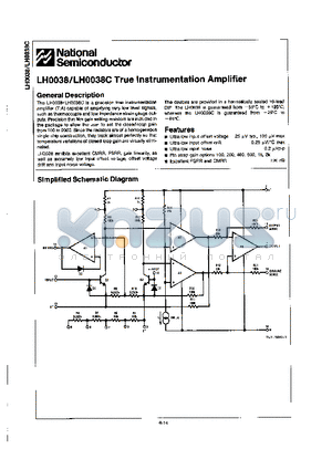 LH0038C datasheet - TRUE INSTRUMENTATION AMPLIFIER