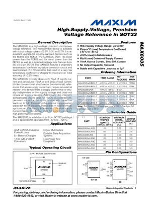 MAX6035AAUR50-T datasheet - High-Supply-Voltage, Precision Voltage Reference in SOT23