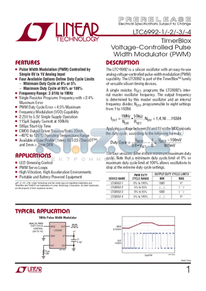 LTC6992CS6-4-PBF datasheet - TimerBlox Voltage-Controlled Pulse Width Modulator (PWM)