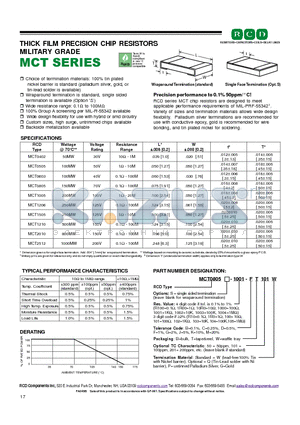 MCT0805-100-J datasheet - THICK FILM PRECISION CHIP RESISTORS MILITARY GRADE