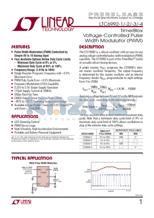LTC6992HDCB6-4-PBF datasheet - TimerBlox Voltage-Controlled Pulse Width Modulator (PWM)