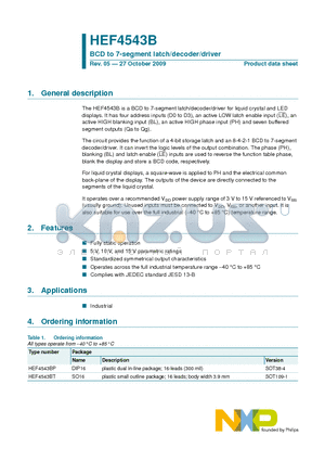 HEF4543BP datasheet - BCD to 7-segment latch/decoder/driver