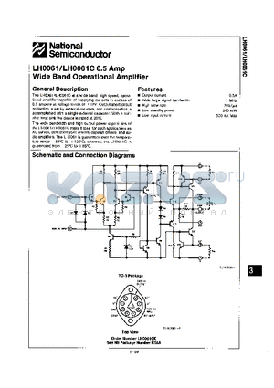 LH0061C datasheet - 0.5 AMP WIDE BAND OPERATIONAL AMPLIFIER