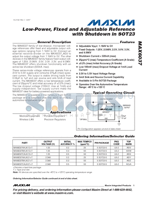 MAX6037_07 datasheet - Low-Power, Fixed and Adjustable Reference with Shutdown in SOT23