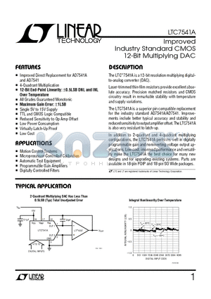 LTC7541A datasheet - Improved Industry Standard CMOS 12-Bit Multiplying DAC