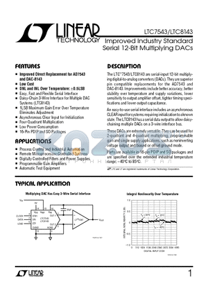 LTC7543GKSW datasheet - Improved Industry Standard Serial 12-Bit Multiplying DACs