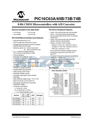 PIC16C74B datasheet - 28/40-Pin 8-Bit CMOS Microcontrollers