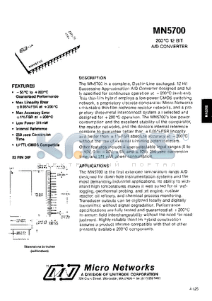 MN5700 datasheet - 200 C 12 BIT A/D CONVERTER