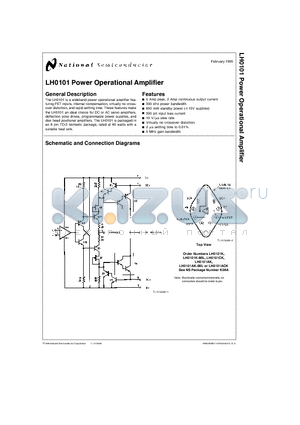 LH0101K datasheet - LH0101 Power Operational Amplifier