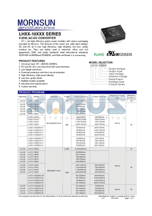 LH05-10B05 datasheet - 5-25W, AC-DC CONVERTER