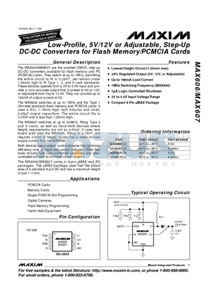 MAX606ESA datasheet - Low-Profile, 5V/12V or Adjustable, Step-Up DC-DC Converters for Flash Memory/PCMCIA Cards
