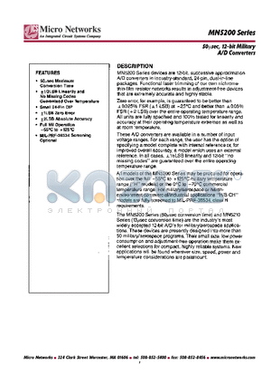 MN5202 datasheet - 50Usec, 12-bit Military A/D Converters