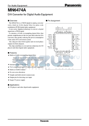 MN6474A datasheet - D/A Converter for Digital Audio Equipment