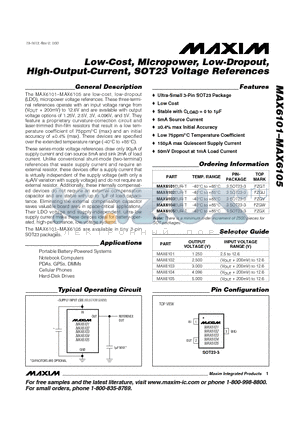 MAX6101 datasheet - Low-Cost, Micropower, Low-Dropout, High-Output-Current, SOT23 Voltage References