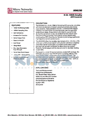 MN6500SS datasheet - 100kHz 16-Bit, A/D CONVERTER