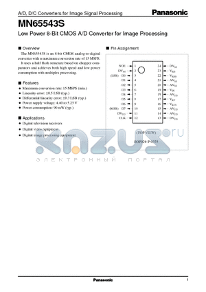 MN65543 datasheet - Low Power 8-Bit CMOS A/D Converter for Image Processing