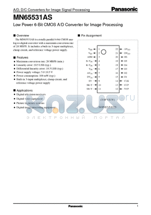 MN65531AS datasheet - Low Power 6-Bit CMOS A/D Converter for Image Processing