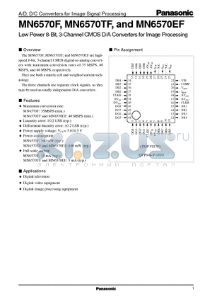 MN6570EF datasheet - Low Power 8-Bit, 3-Channel CMOS D/A Converters for Image Processing