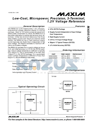 MAX6120EUR datasheet - Low-Cost, Micropower, Precision, 3-Terminal, 1.2V Voltage Reference