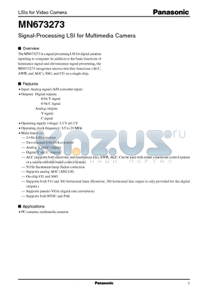 MN673273 datasheet - Signal-Processing LSI for Multimedia Camera