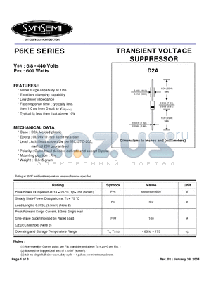 P6KE33CA datasheet - TRANSIENT VOLTAGE SUPPRESSOR