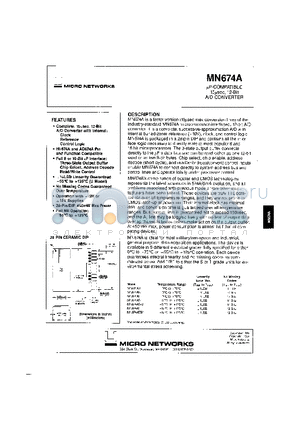 MN674AK datasheet - UP-COMPATIBLE 15 usec 12-Bit A/D CONVERTER