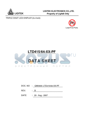 LTD415-64-XX-PF datasheet - TRIPLE DIGIT LED DISPLAY