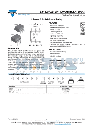 LH1500AABTR datasheet - 1 Form A Solid-State Relay