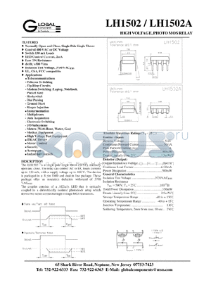 LH1502 datasheet - HIGH VOLTAGE, PHOTO MOS RELAY