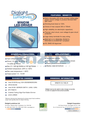 MND70-12-1-ML-N datasheet - MINIDIM LED DRIVER