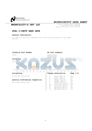 MNDM54LS20 datasheet - DUAL 4-INPUT NAND GATE