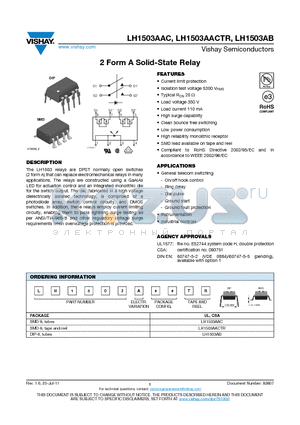 LH1503AAC_11 datasheet - 2 Form A Solid-State Relay