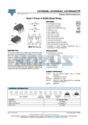 LH1505AB datasheet - Dual 1 Form A Solid-State Relay