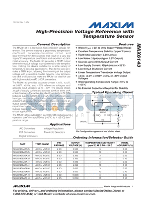 MAX6143BASA25 datasheet - High-Precision Voltage Reference with Temperature Sensor