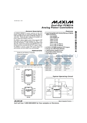 MAX614CPA datasheet - Dual-Slot PCMCIA Analog Power Controllers