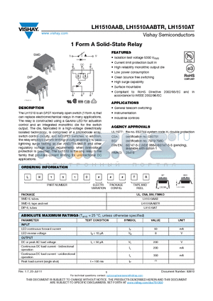 LH1510AAB_11 datasheet - 1 Form A Solid-State Relay
