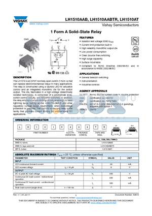 LH1510AT datasheet - 1 Form A Solid-State Relay