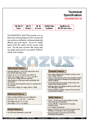 IQ24280HZC18NRS datasheet - Half-brick DC-DC Converter