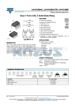LH1512BACTR datasheet - Dual 1 Form A/B, C Solid State Relay