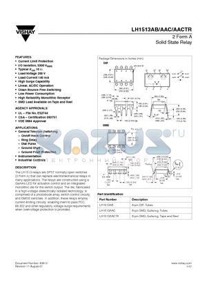 LH1513AACTR datasheet - Solid State Relay